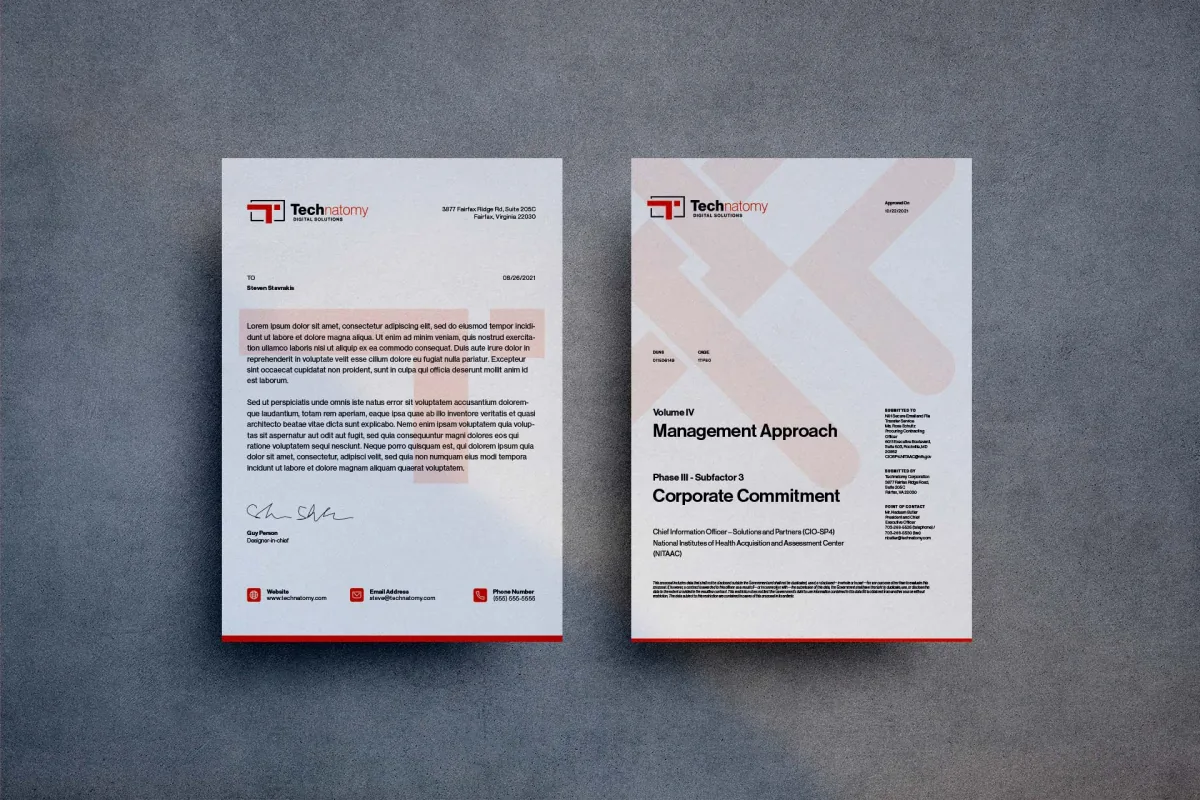 Technatomy letterhead and management approach proposal cover